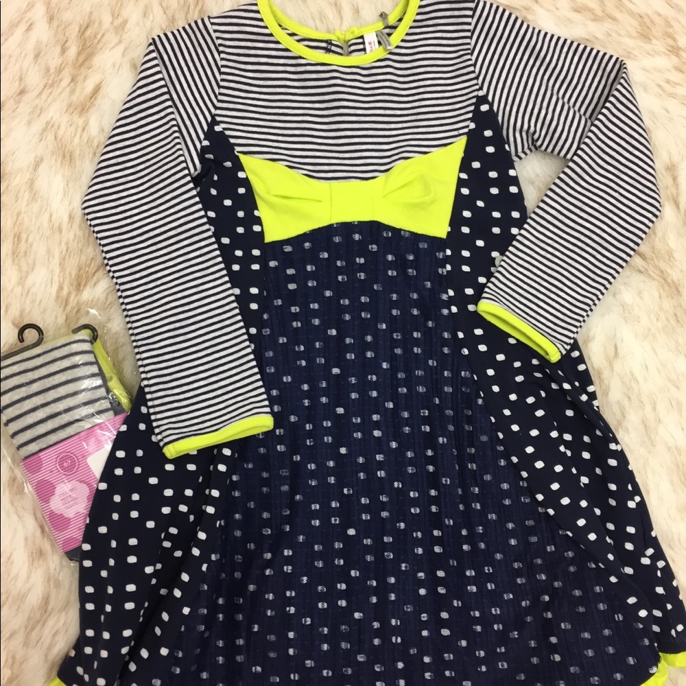 Navy Blue and Yellow Dress With Matching Tights